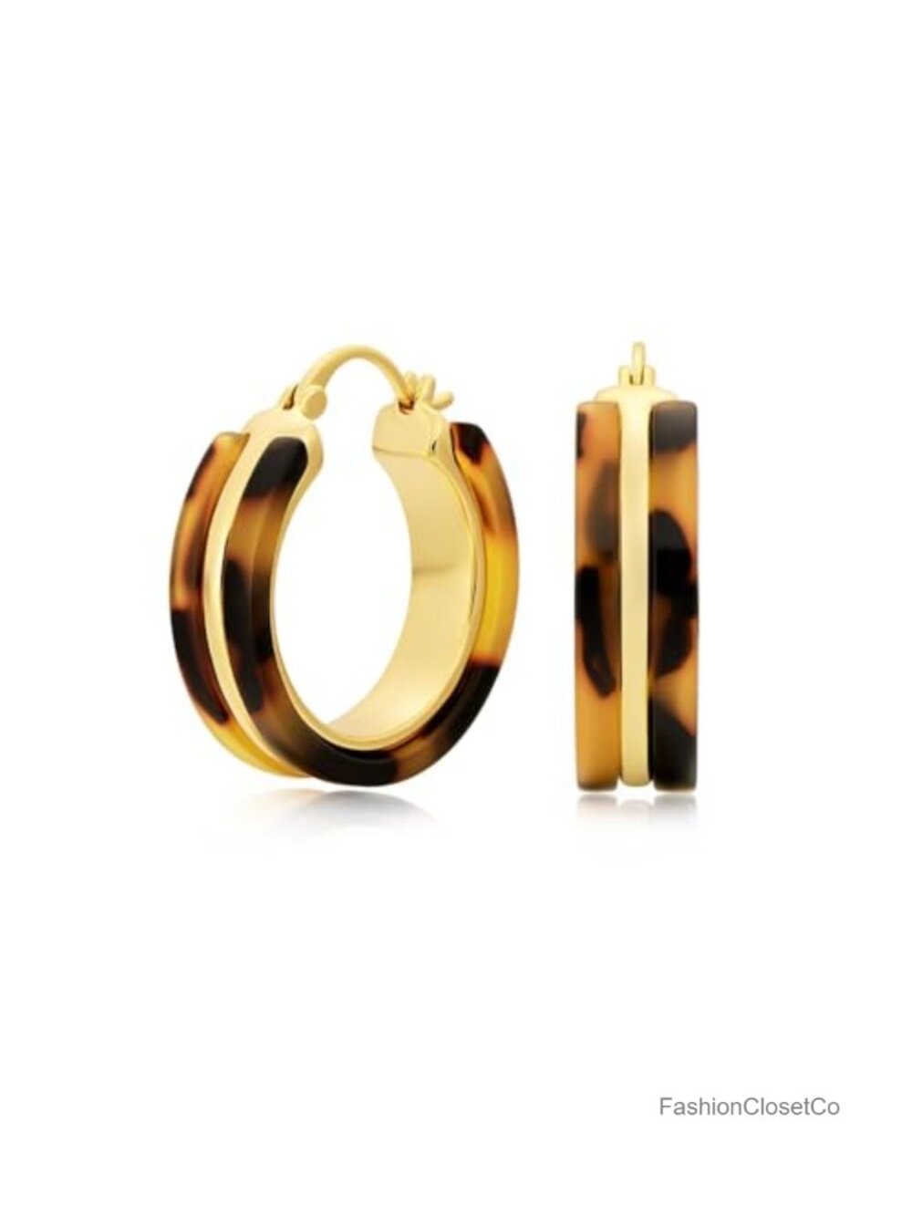 Chunky Tortoise Shell Leopard Hoop Earrings 18K Gold Plated 925 Sterling Silver